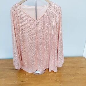 Sequin V-Neck Pink Top